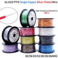 5M/20M PTFE Silver Plated Copper Wire 38/36/34/30/28/26 AWG Micro Fine UL1423 High Temperature Electronic DIY Single Core Cable