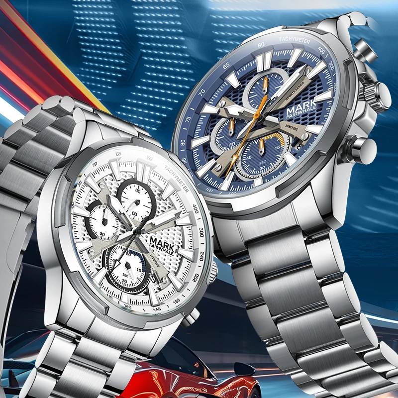 

Mark Fairwhale 5032, роскошные мужские часы, подарочный набор, кварцевые наручные часы из нержавеющей стали, хронограф, календарь, водонепроницаемые часы
