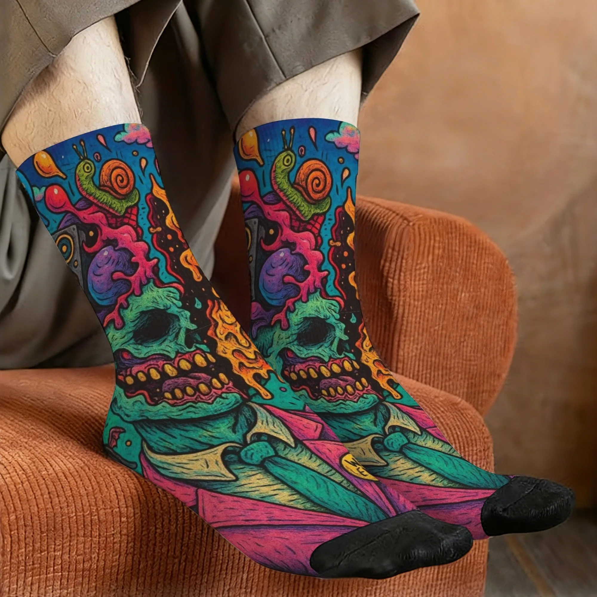 Zombie Graffiti Style Socks Breathable Elastic Non-slip Men's Socks Running Casual Travel Socks Trendy Novelty Compression Socks