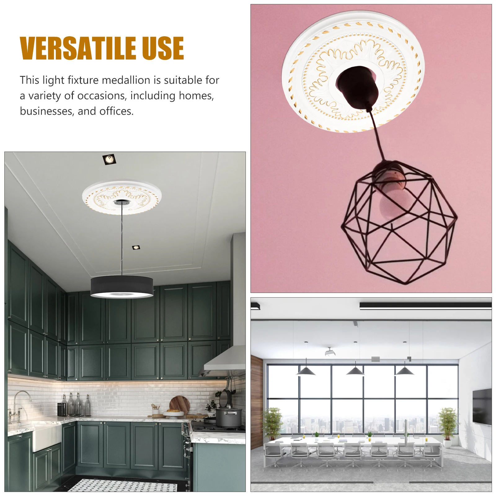 

Round Lamp Panel Home Lighting Ceiling Medallion Ring Decor Abs White Gold Small Size Round Light Fixture Medallion Traditional