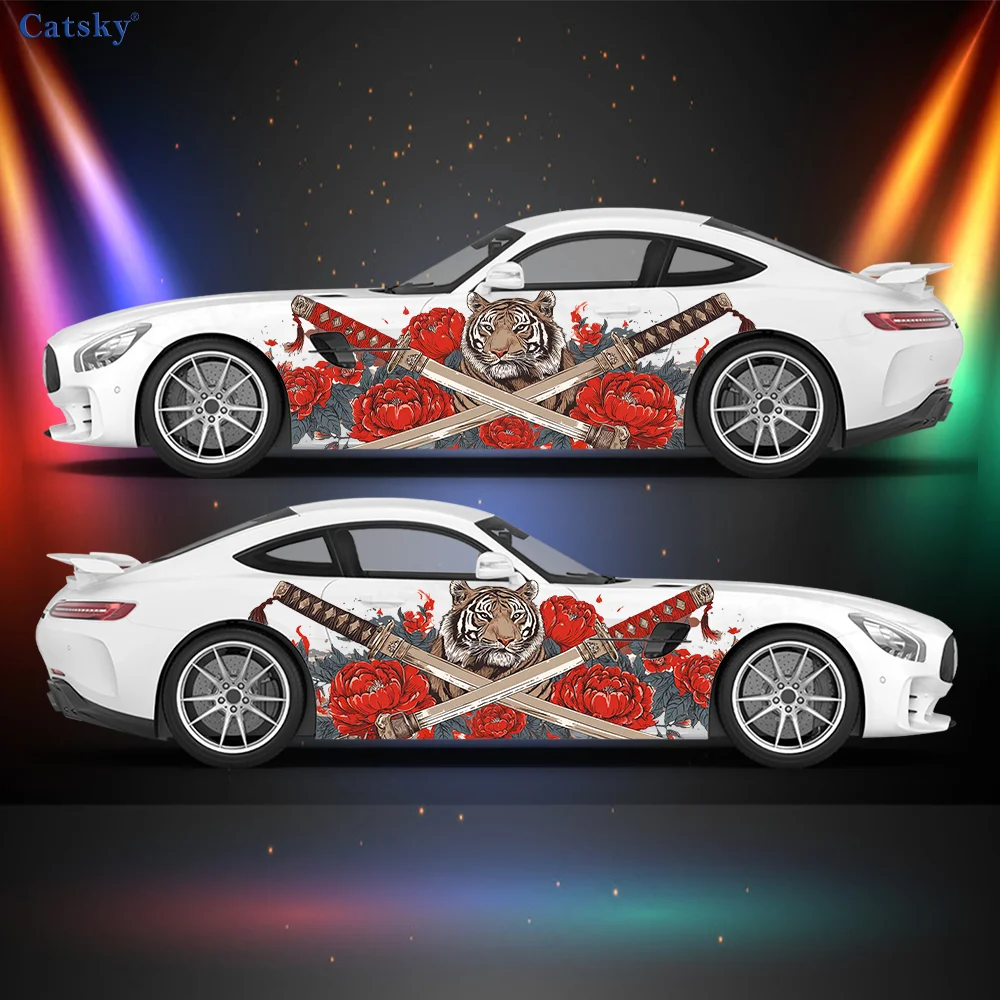 

Tiger Floral Longsword Car Vinyl Wraps Decal Self-adhesive PVC Sticker Suitable for Trucks SUV Decoration Auto Accessories Gift