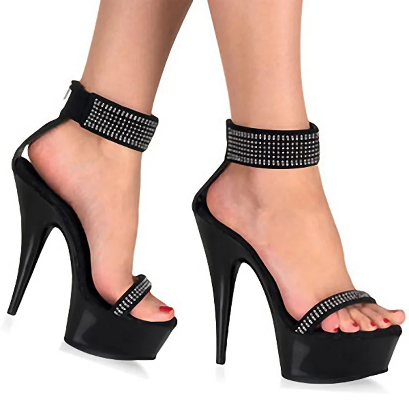 

LAIJIANJINXIA New PU Sexy Exotic Pole Dancing Shoes Summer Women Sandals 15CM High Heels Buckle Strap Size 34-46 H040