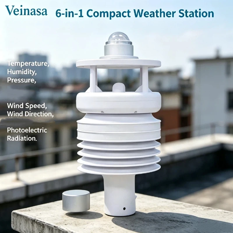 VWS006AF Customizable 6-in-1 Ultrasonic 70m/s Anemometer Temperature Humidity Radiation Sensor RS485 Compact Weather Station