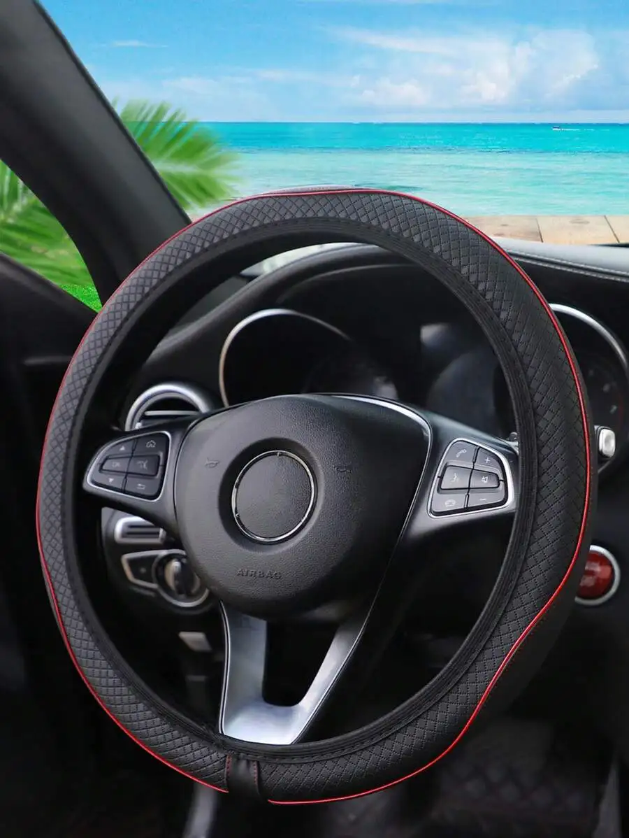 MEIKAXIU 1pc Colorful Striped Leather Car Steering Wheel Cover With Anti-Slip & Sweat Absorbent Properties, Suitable For