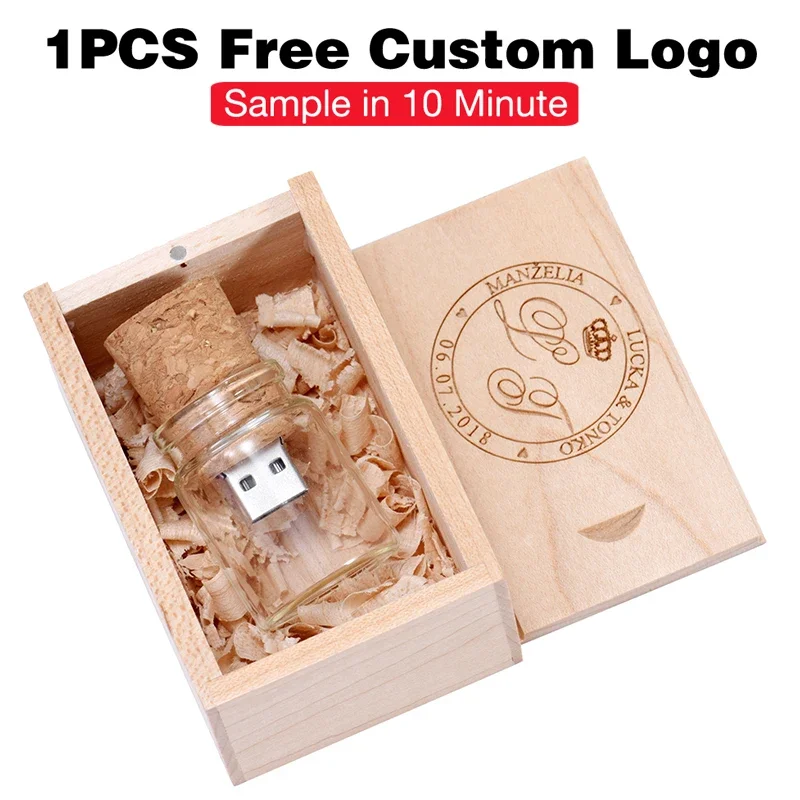 

JASTER 10PCS USB 2.0 Flash Drive 128GB Free Custom Logo Pen Drive 64GB Funny Creative Gift Pen Drive 32GB Wooden Drifting Bottle