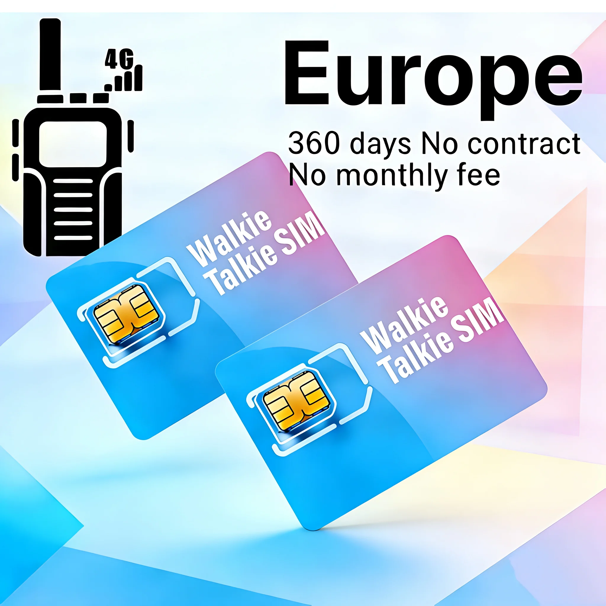 Carte SIM globale 4G LTE pour talkie-walkie PTT en Europe – Sans contrat, 1 Go/360 jours, carte SIM 3-en-1 pour radios PTT K500, etc.
