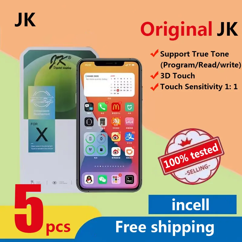 

5PCS original JK incell LCD Display For iPhone X XR Xs 11 12 13 12Pro 11pro Max 14 Touch Screen Digitizer Assembly True Tone