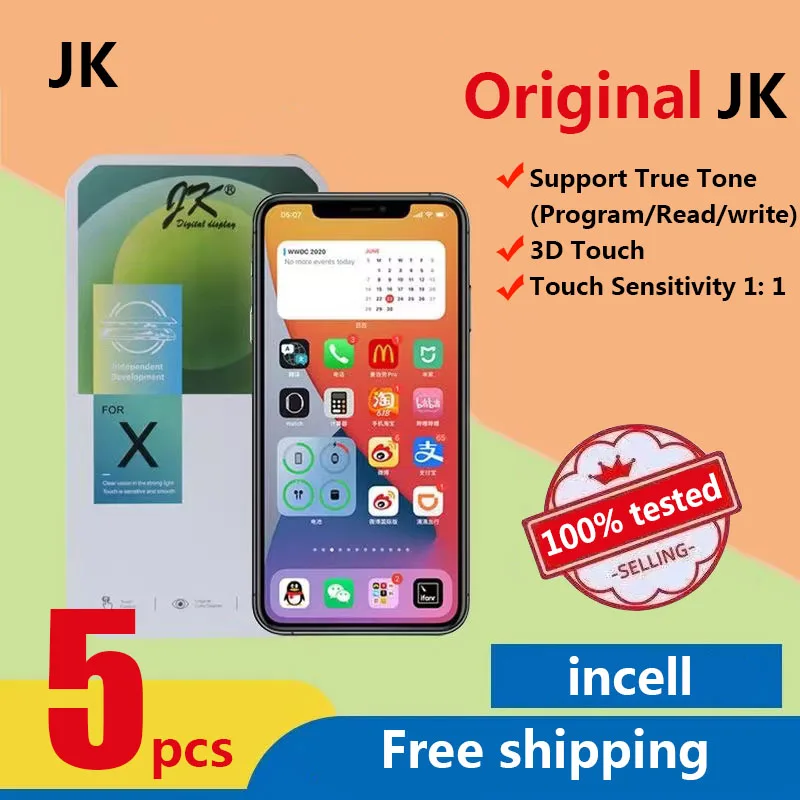 

5 шт. Оригинальный ЖК-дисплей JK incell для iPhone X XR Xs 11 12 13 12Pro 11pro Max 14 сенсорный экран дигитайзер в сборе True Tone