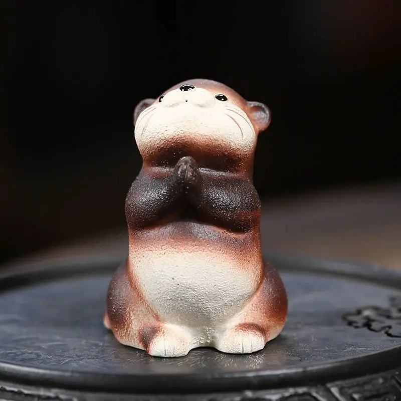 Purple Clay Otter Tea Pet Cute Handmade Animal Figurine Personalized Fun Kung Fu Tea Table Desktop Decor