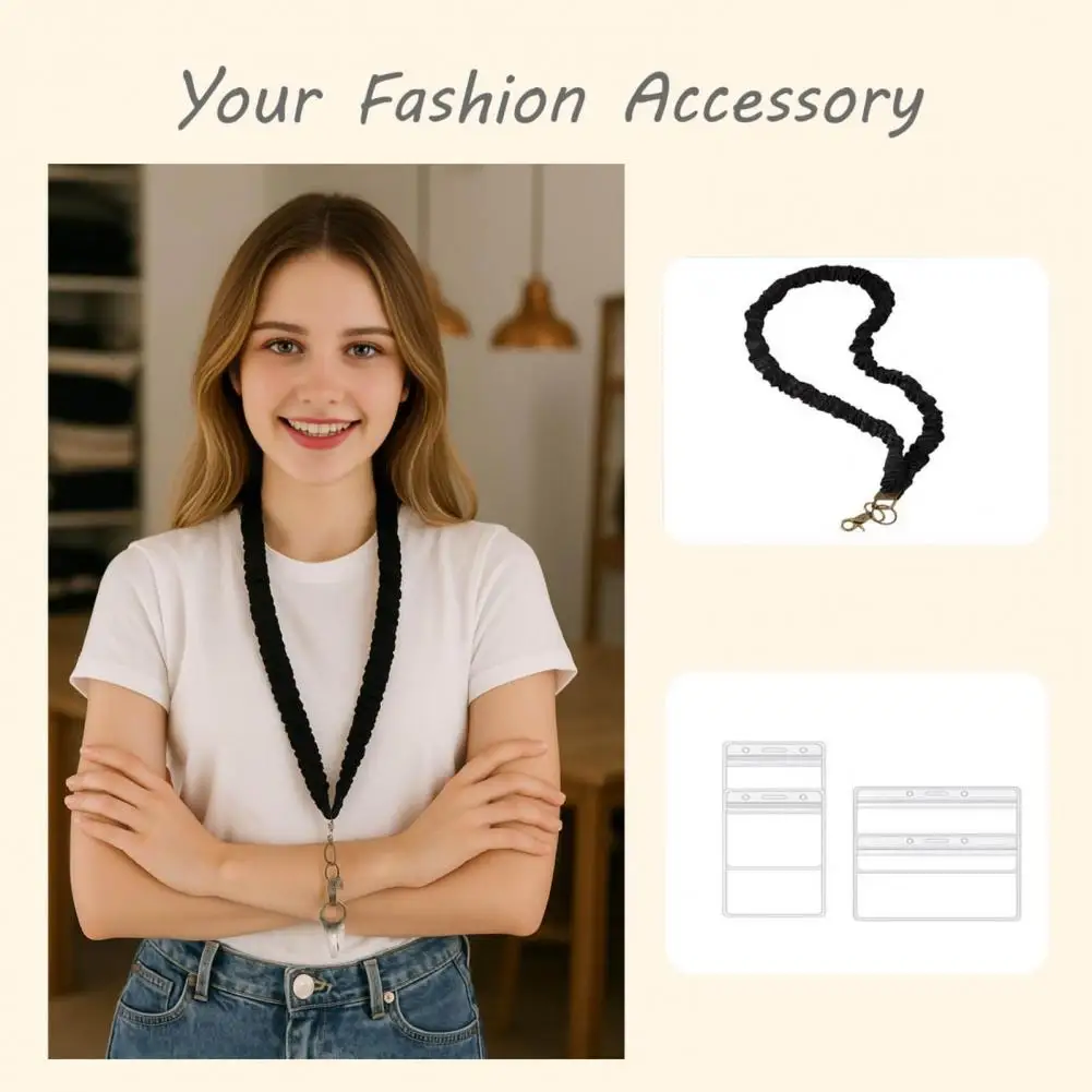 4 قطعة مجموعة حبل Scrunchie قابلة للتمدد مع حاملي بطاقات الهوية المقاومة للماء بطاقات تلسكوبية ناعمة شارة حبل معلق