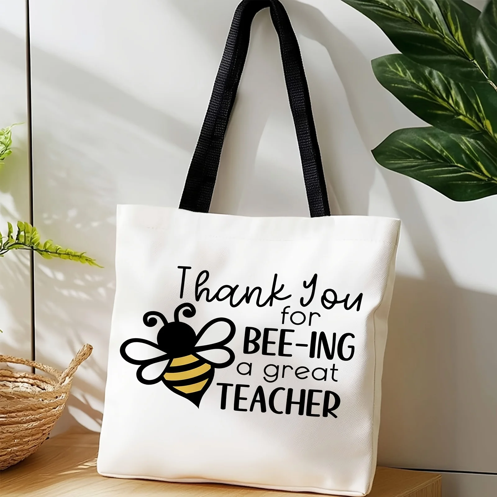 Sac fourre-tout décontracté imprimé motif abeille, 1 pièce, pour la reconnaissance des enseignants, sac à dos de shopping durable, sac à main avec sangles fixes pour adolescent