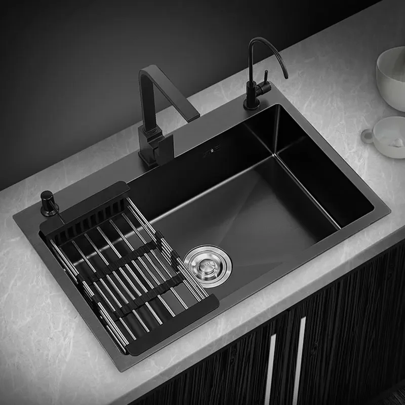 

Black nano-sink single-slot household hand-washing basin kitchen large 304 stainless steel sink sink bowl