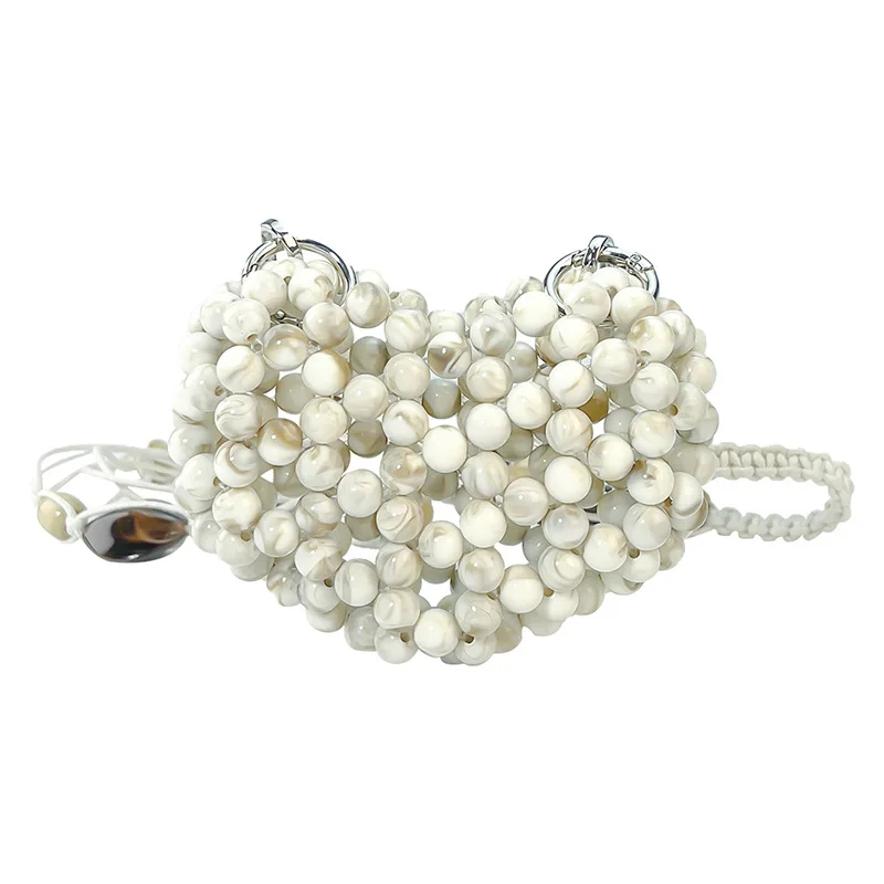 

Summer Sweet Girls Heart-shaped Hand-woven Beaded Crossbody Bag Mini Coin Purse Pearl Purses Fashionable Single-shoulder Bag