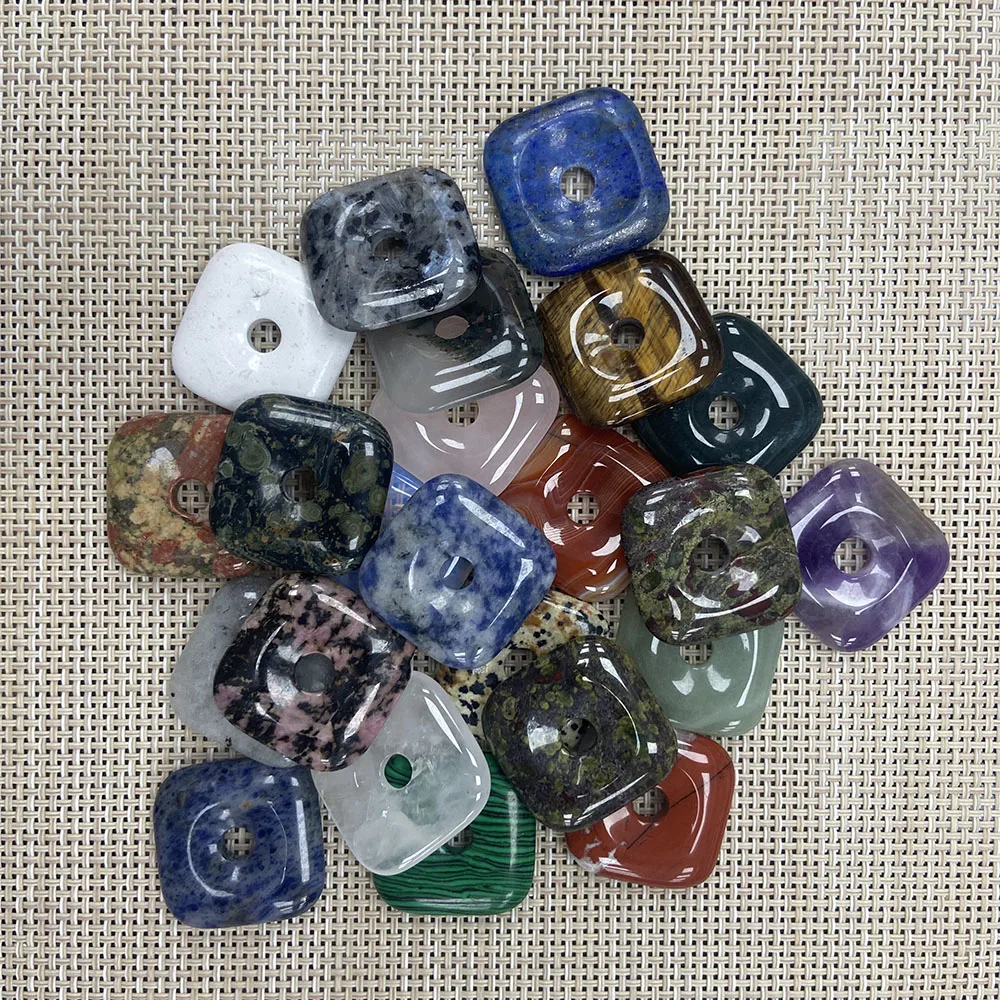 Simple and Exquisite Natural Stone Powder Quartz Malachite Polished Geometric Square Single Hole Loose Pendant DIY Jewelry Gift