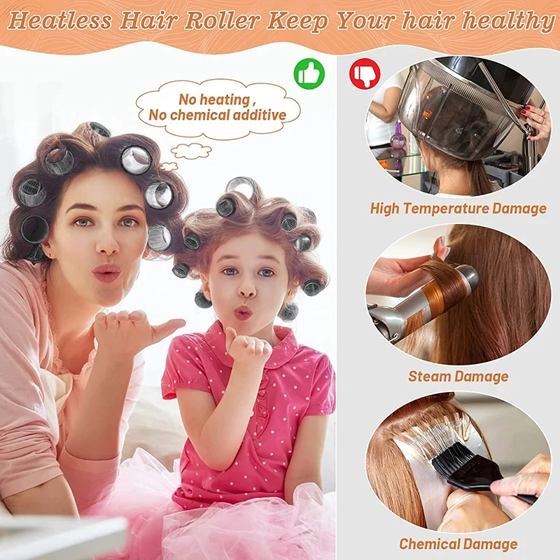 Self Grip Hair Rollers No Heat Hair Curlers Heatless Curls Hair Bangs Volume Self-adhesive Hook & Loop DIY Hair Styling Tool