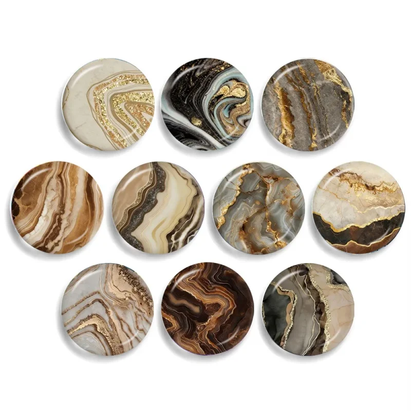 Goldfarbenes Marmormuster, 10 Stück, 12 mm/14 mm/16 mm/18 mm/20 mm/25 mm/30 mm, rund, Foto-Glascabochon, Demo, flache Rückseite, zur Herstellung