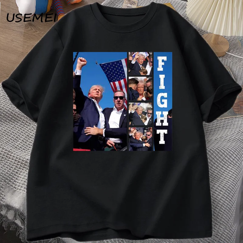 

Trump Fight T Shirt Fight Donald Trump T-Shirt Cotton Short Sleeve Tee Shirt Men Women Casual Loose Round Neck Tshirt Streetwear