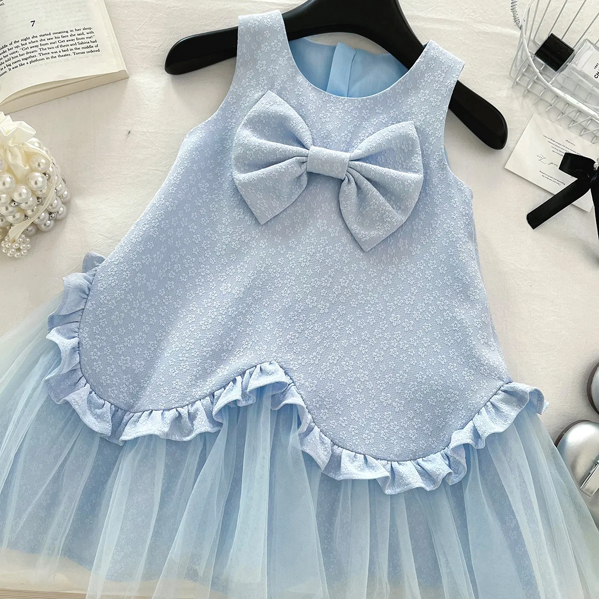 Summer girls dress new children's mesh splicing dress little girl cotton princess clothing
