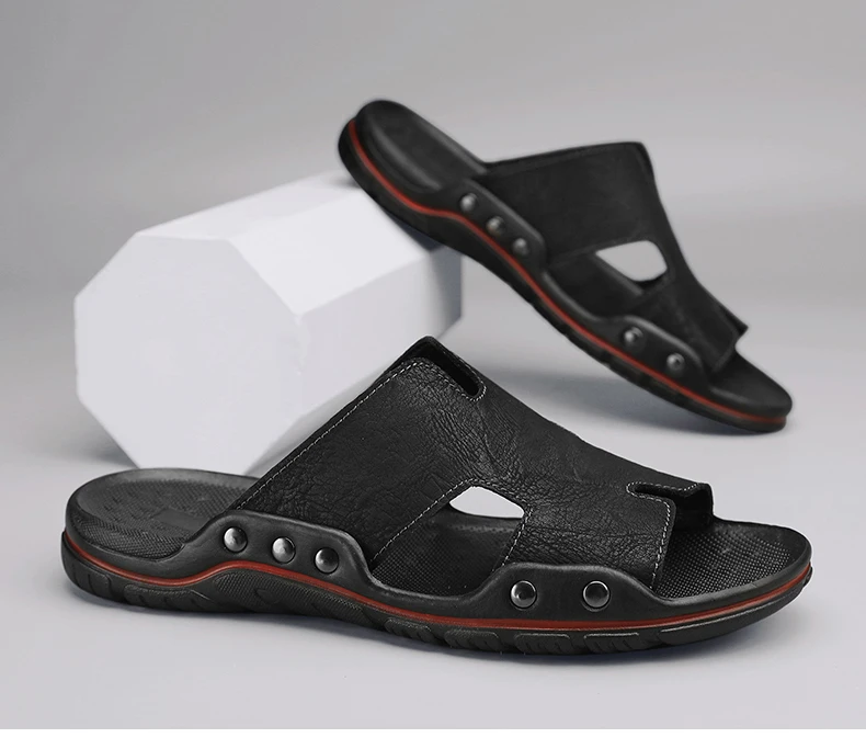 Sommer Männer Hausschuhe Aus Echtem Leder Atmungsaktive Clogs Sandalen Strand Klassiker Leder Rutschen Outdoor-Flip-Flops Plus Größe Männer Schuh – Detail 8