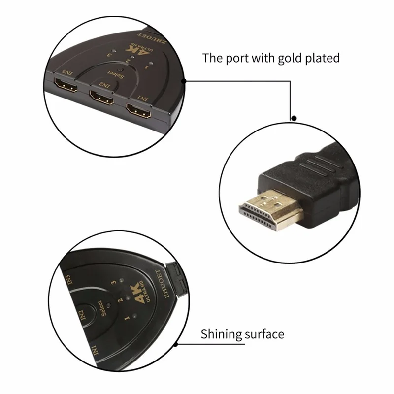 HDMI Switcher 3 port 4Kx2K 1080P AUTO Switch adapter converter