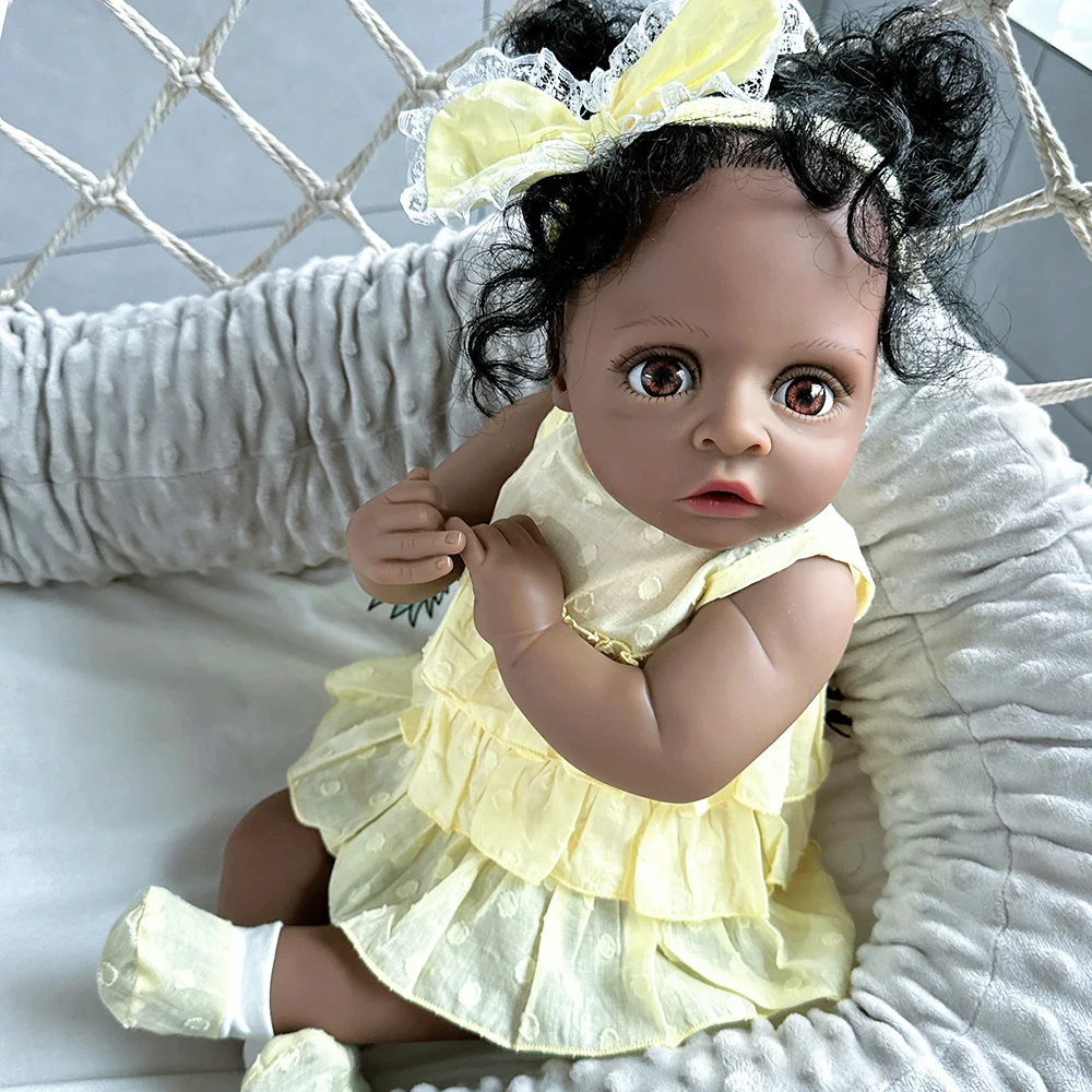 Reborn Baby Girl Doll Black Skin Cloth Body 50cm Baby Doll Handmade Soft Baby Reborn Doll Toys for Girls Gift