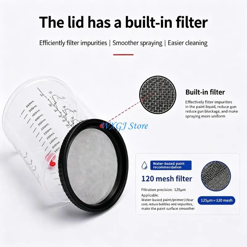 37JE Paint Cup Assembly Paint Sprayer Guns Cup with Easy Installation, Filter Lid, and Reusable Plastic Body for Auto Detailing