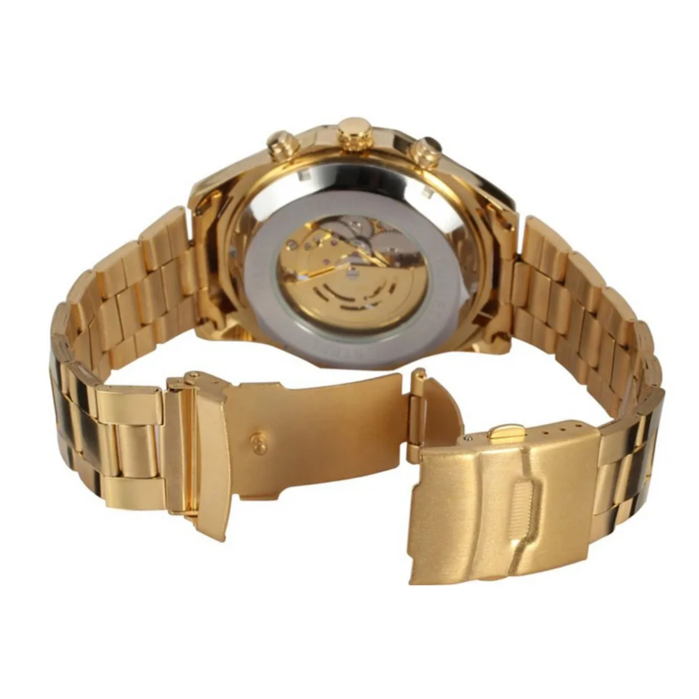 

Men Mechanical Watch Stainless Steel Automatic Hollow Business Watches Golden Resistant Precision Movement for Male