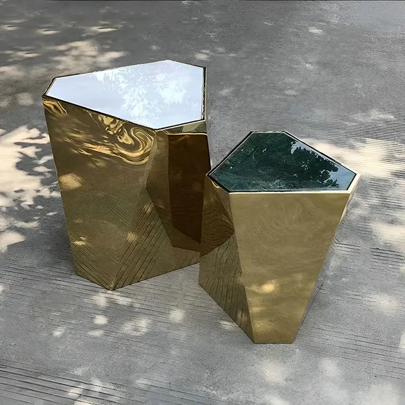 

Modern simple living room corner table, marble sofa small coffee table personalized stainless steel balcony edge table