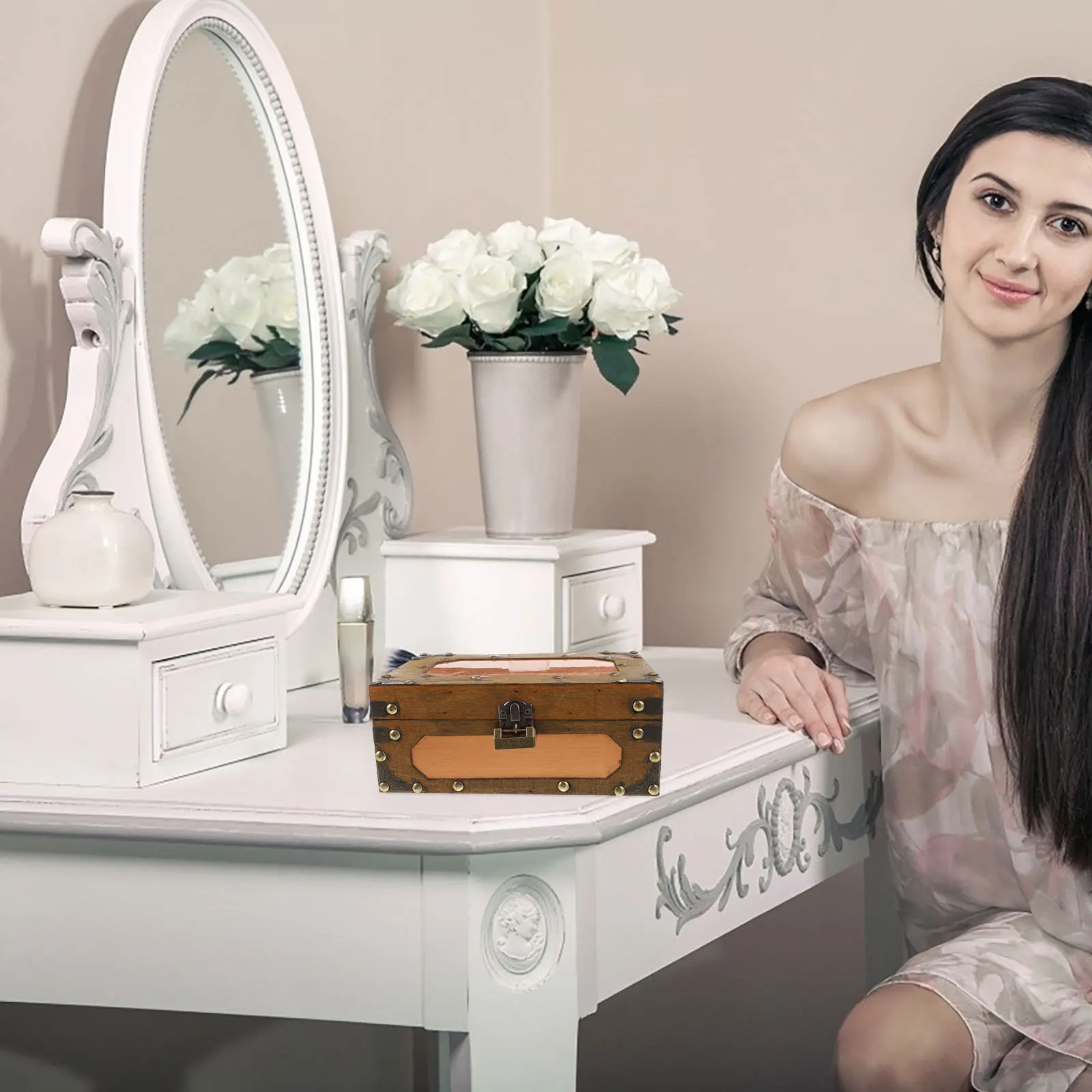 Wooden Treasure Chest Lock Vintage Style Keepsake Storage Box Decorative Wood Box Home Decor Small Pirate Chest for