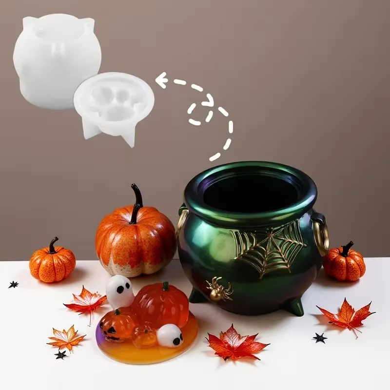 Halloween Cauldron Pumpkin Container Epoxy Resin Mold Crystal Clear DIY Jewelry Box Casting Molds for Resin Art And Crafts