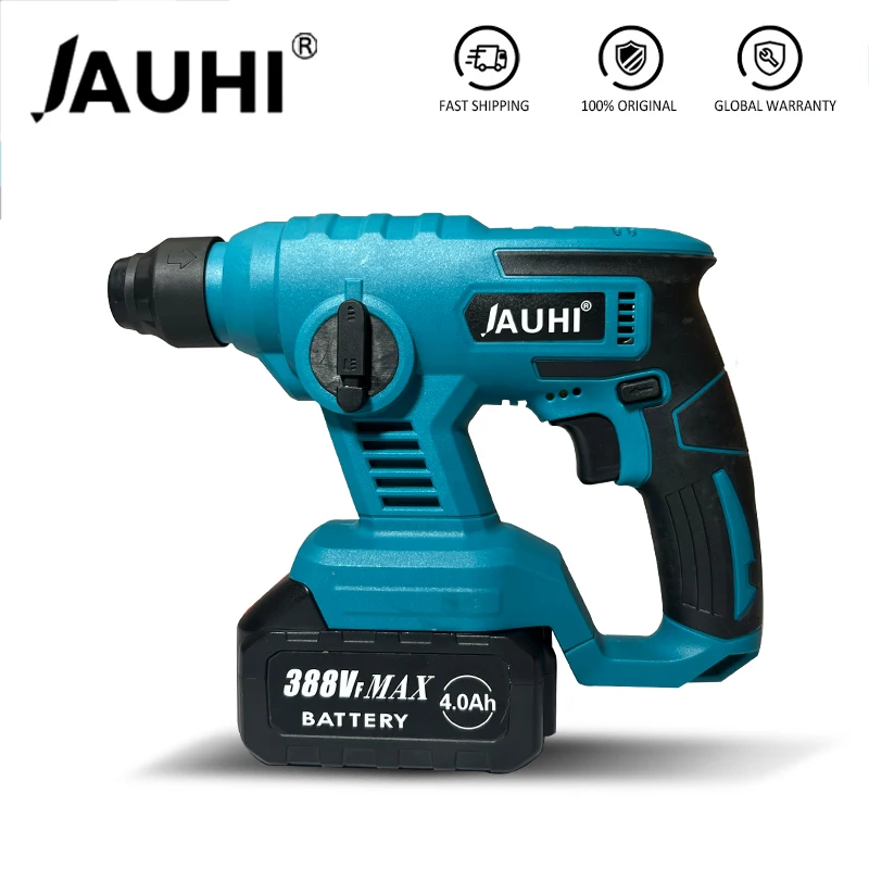 

JAUHI 1000W 8600IMP Rechargeable Electric Hammer Cordless Multifunction Hammer Impact Drill Power Tool for Makita 18V Battery