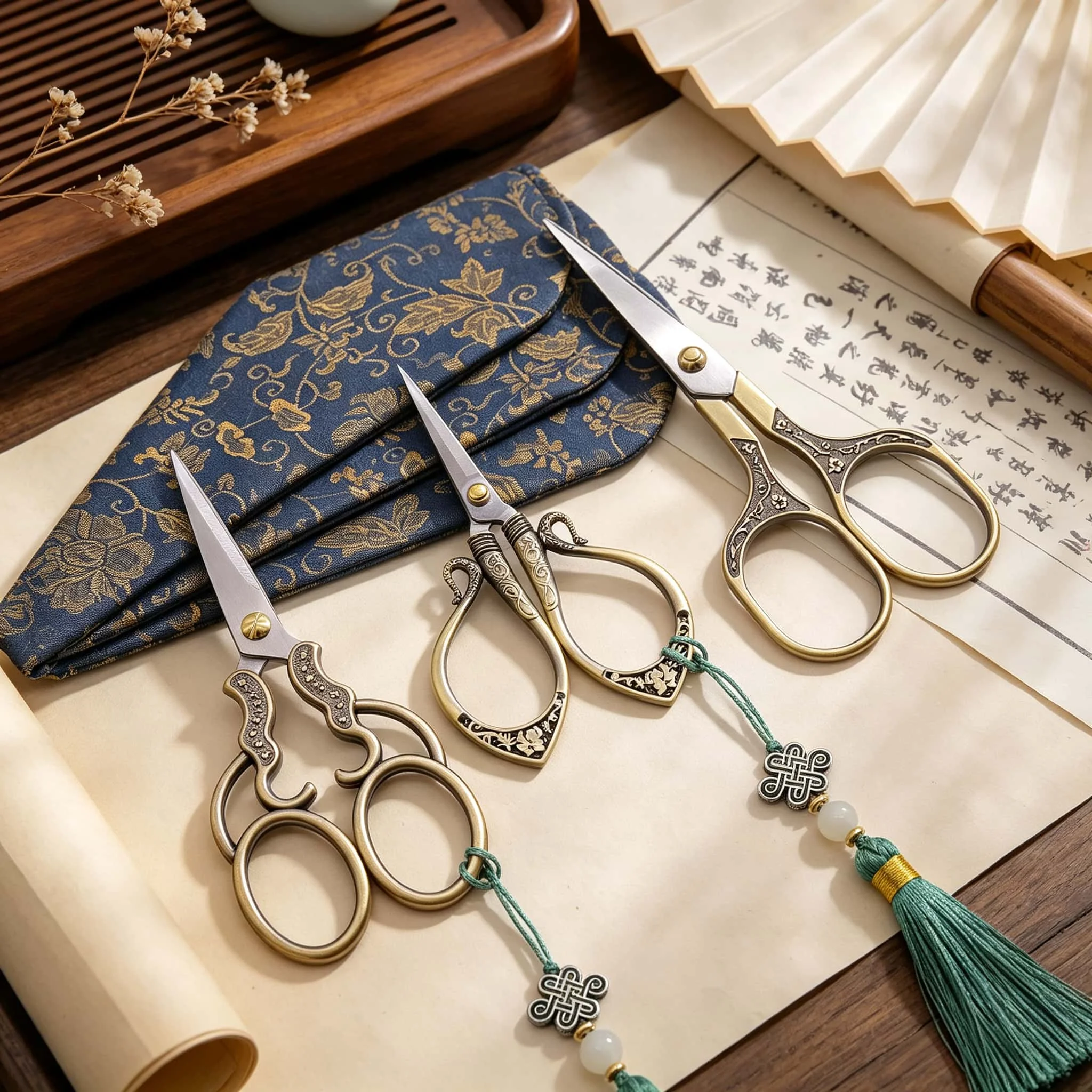 Cross Stitch Embroidery Scissors Set Vintage Stainless Steel Thread Snips with Cover Tassel for Sewing Needlework Crafts