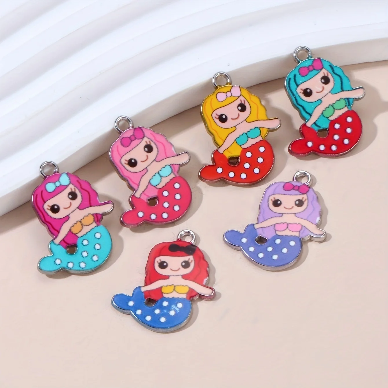 10pcs New Cartoon Mermaid Enamel Charms Colorful Animal Fairy Tales Pendants For Making Handmade DIY Findings Accessories