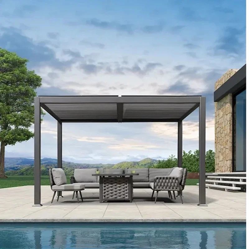All-weather Motorized Aluminum Bioclimatic Outdoor Pergola Balcony Powder Coated Waterproof Windproof Ensuring Long-lasting