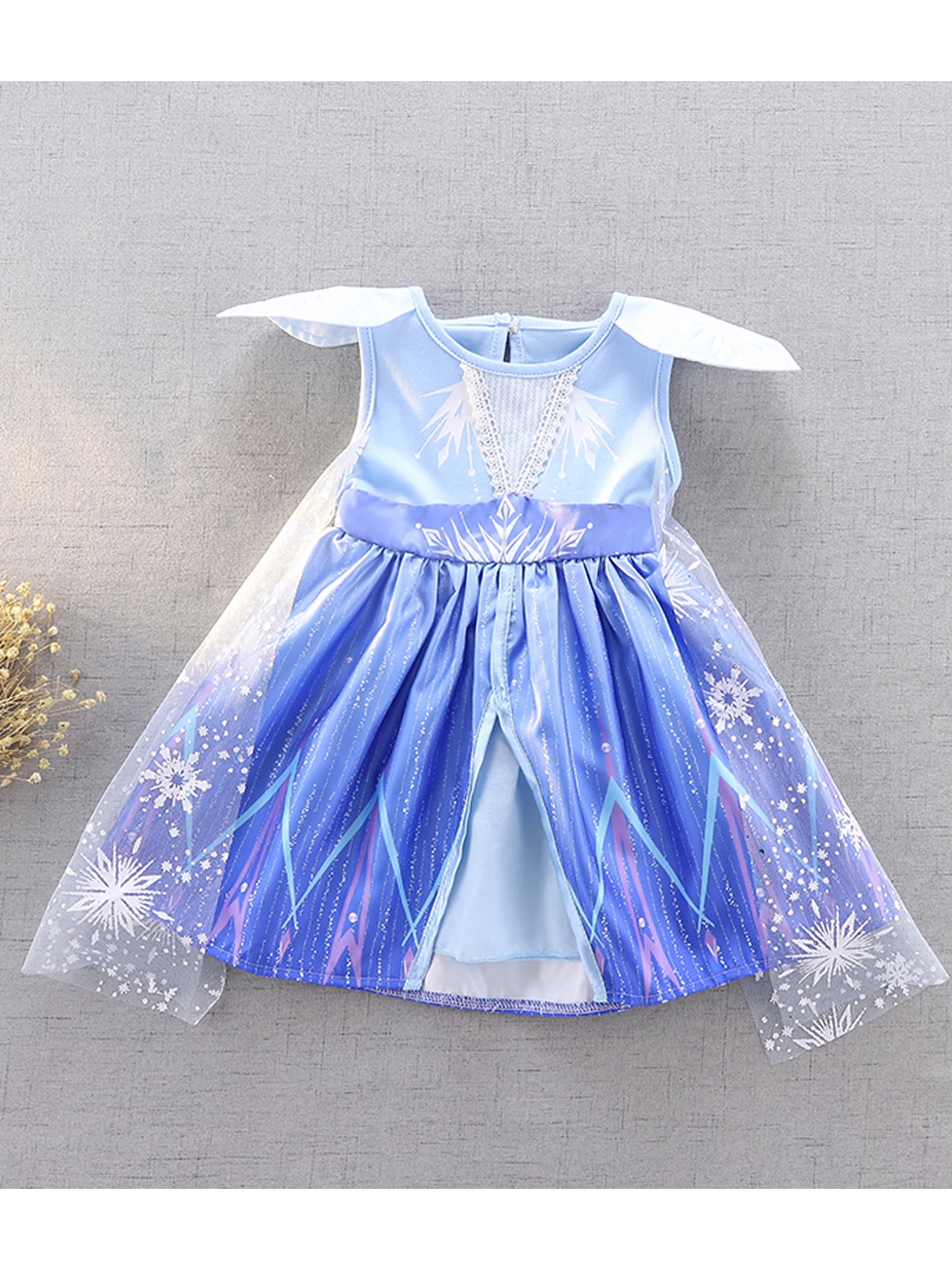 

Girls Blue Short Sleeve Mesh Dress Cute Snowflake Print Princess Style Suitable for Halloween Christmas Birthday
