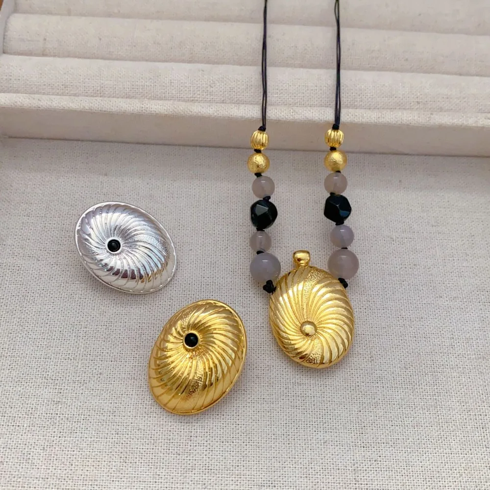 New Perfume Bottle Swirl Texture Diamond Inlaid Earrings Necklace Set 925 Silver Needle Copper Plated-Gold M815