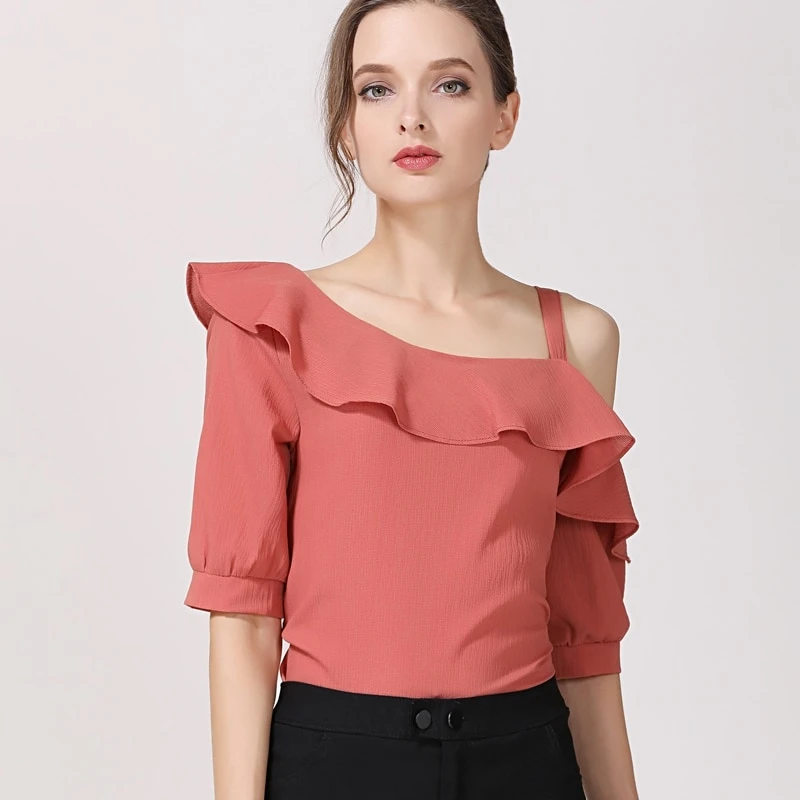 

Fashion Women Blouses Sexy Slash Neck Chiffon Women Blouse Shirt Short Sleeve Summer Ladies Tops