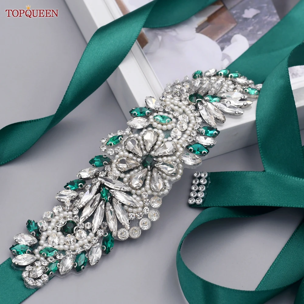 TOPQUEEN cintura verde in più stili con diamanti accessori da sposa da sposa abiti da donna con strass cinture da sera S30