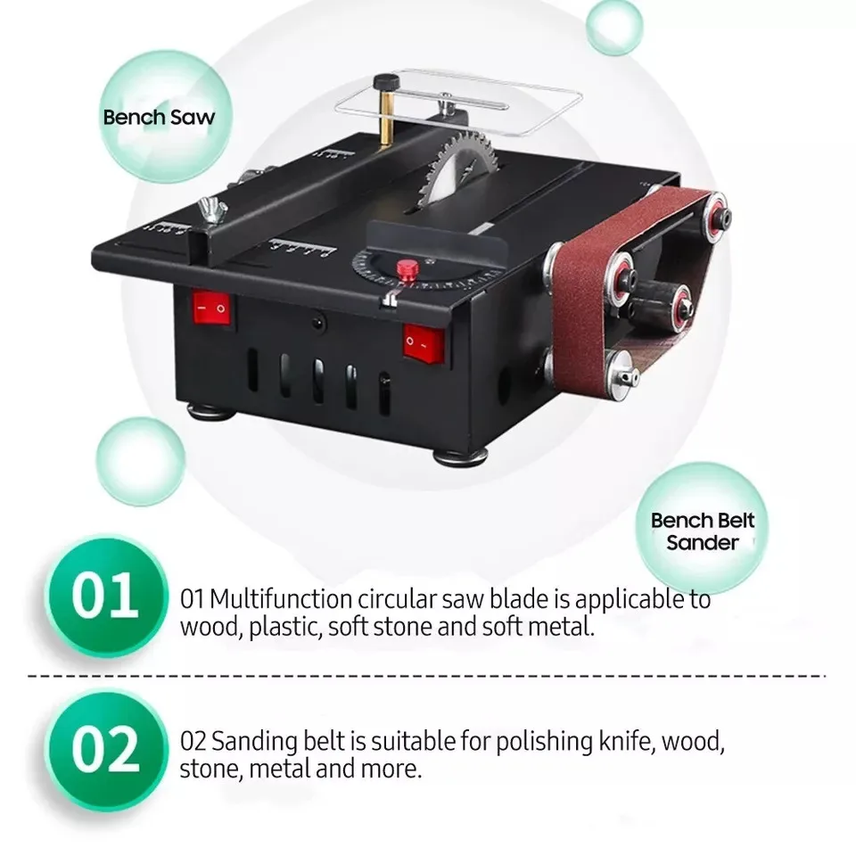 200/600W Mini Bench Saw Belt Sander Speed Circular Table Saw Hobby DIY Tool 30mm Cutting Depth Benchtop Sanding Machine