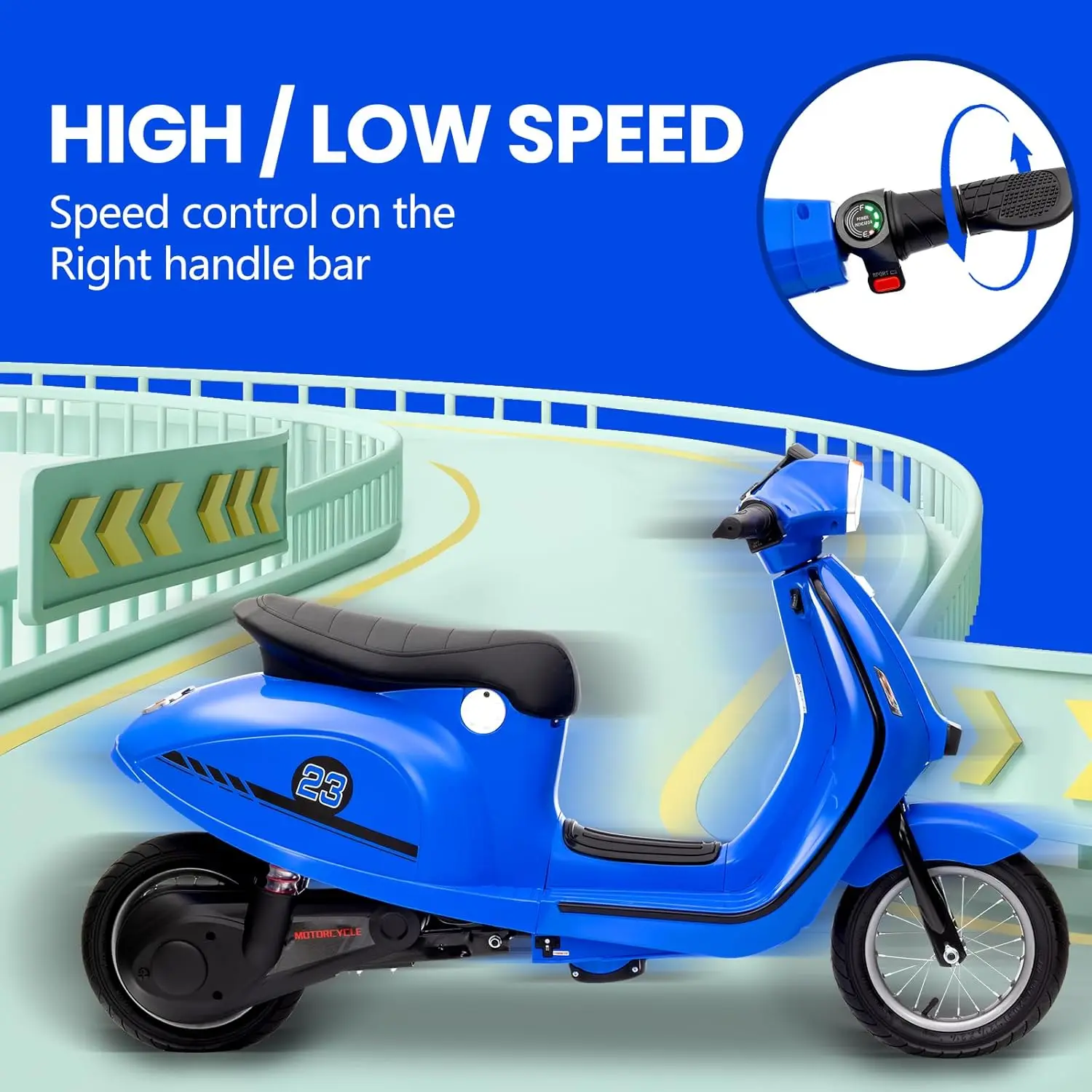 Electric Moped Scooter for Children Birthday Gift 24V 350W Kids Ride on Toys Motorcycle Max Up to 14MPH Age 8-12Y, max. 59.9 kg