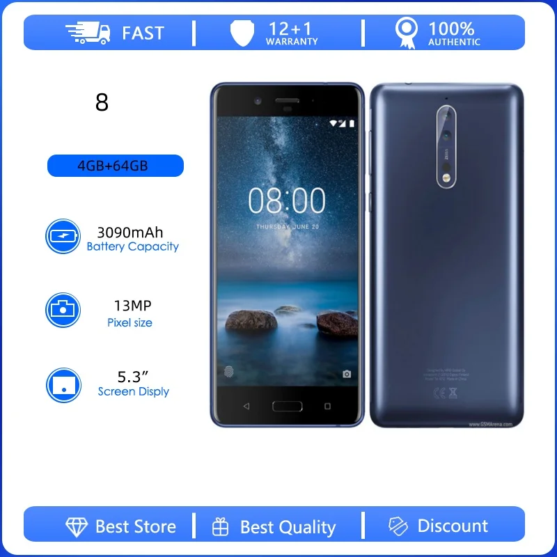 Teléfono Móvil Desbloqueado, Reacondicionado, Original, 8, 13MP, 4G, 5.3 Pulgadas, Huella Dactilar, 3090mAh, Idiomas Ruso, Árabe y Hebreo