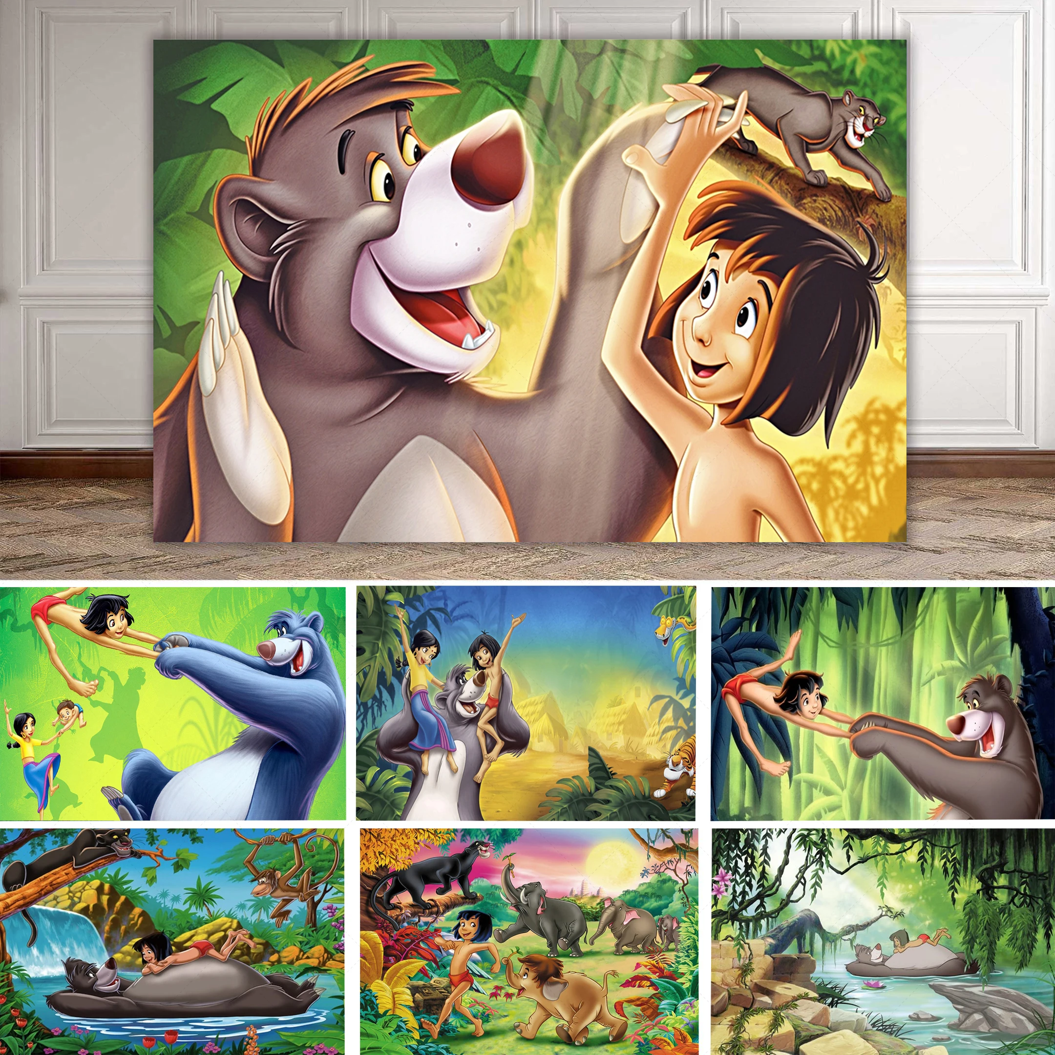 

Disney The Jungle Book Photo Backdrop Mowgli Happy Birthday Decoration Custom Background Baby Shower Boy Photography Decor Props