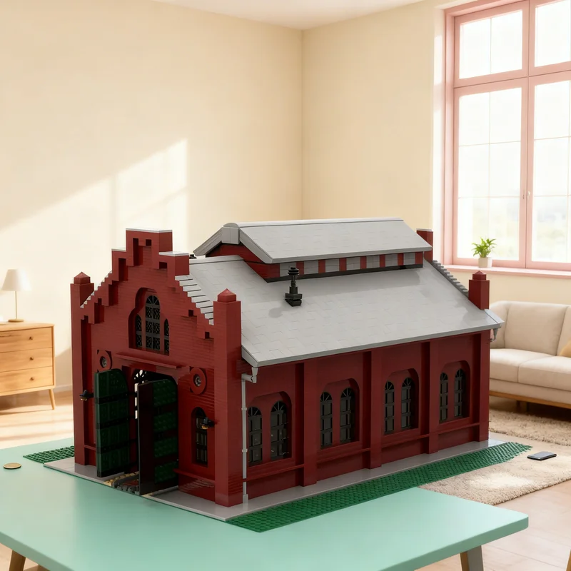 

12966 деталей MOC: Здание локомотивного депо для городских поездов, модель-конструктор, креативный подарок, декор для демонстрации, премиум-класс