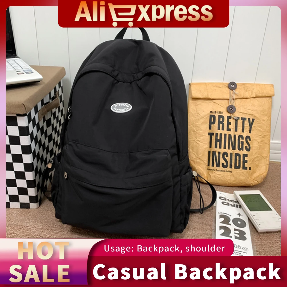 

Unisex Daily Backpack W/ Mesh Pocket School Daypack Adjustable Strap Waterproof Solid Color Lightweight Leisure Exercise Gym Bag