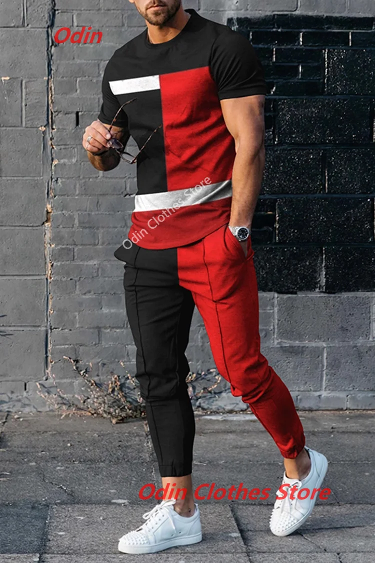 3D Print 2 Pieces Sets T-shirts +Long Pants Sportwear Jogging Suit Men Clothing New Trend Summer Men Trousers Tracksuit