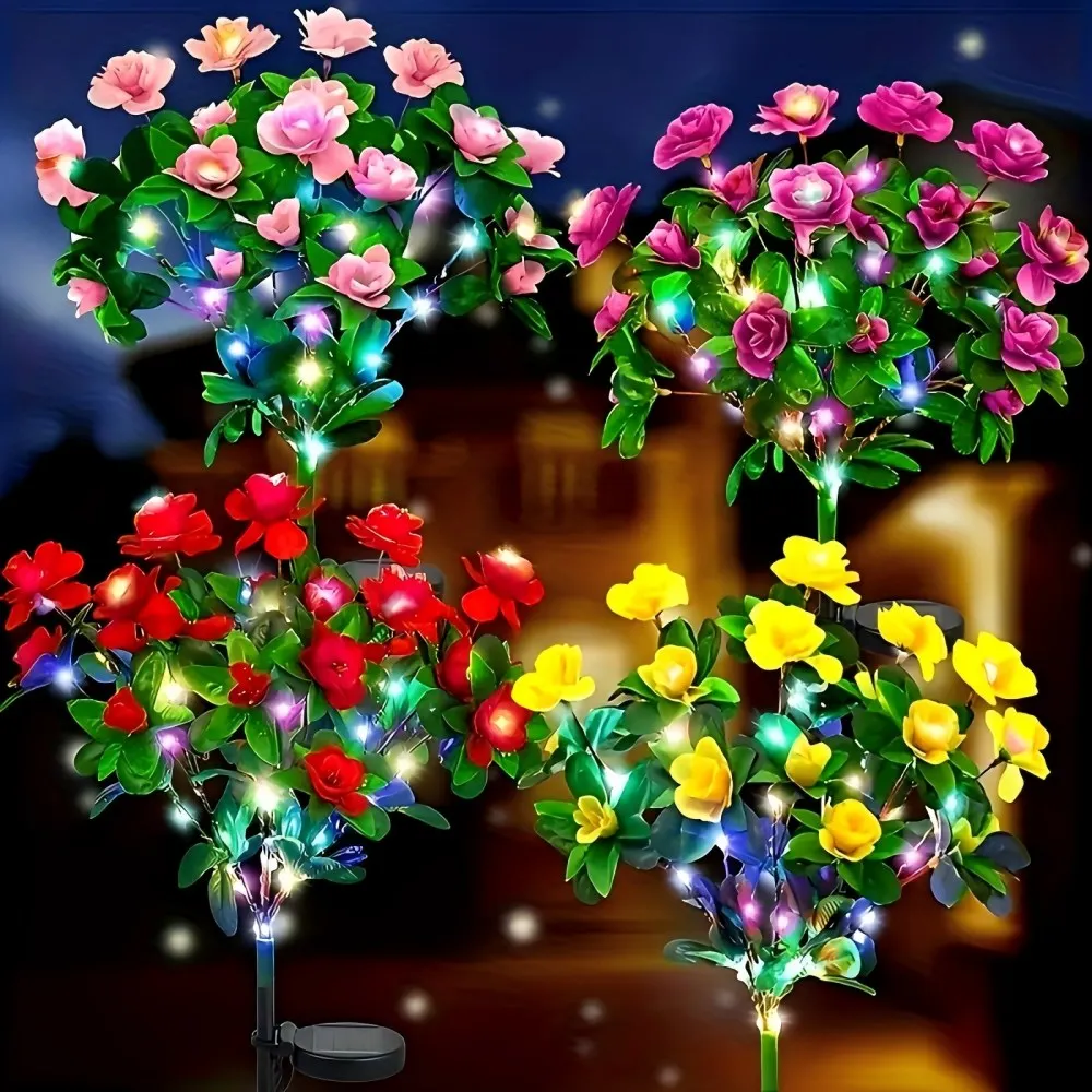 1PC Solar Azaleas Flower Outdoor Lights-IP65 Waterproof, for Room Party Home Garden Path Camping Yard Lawn Decor