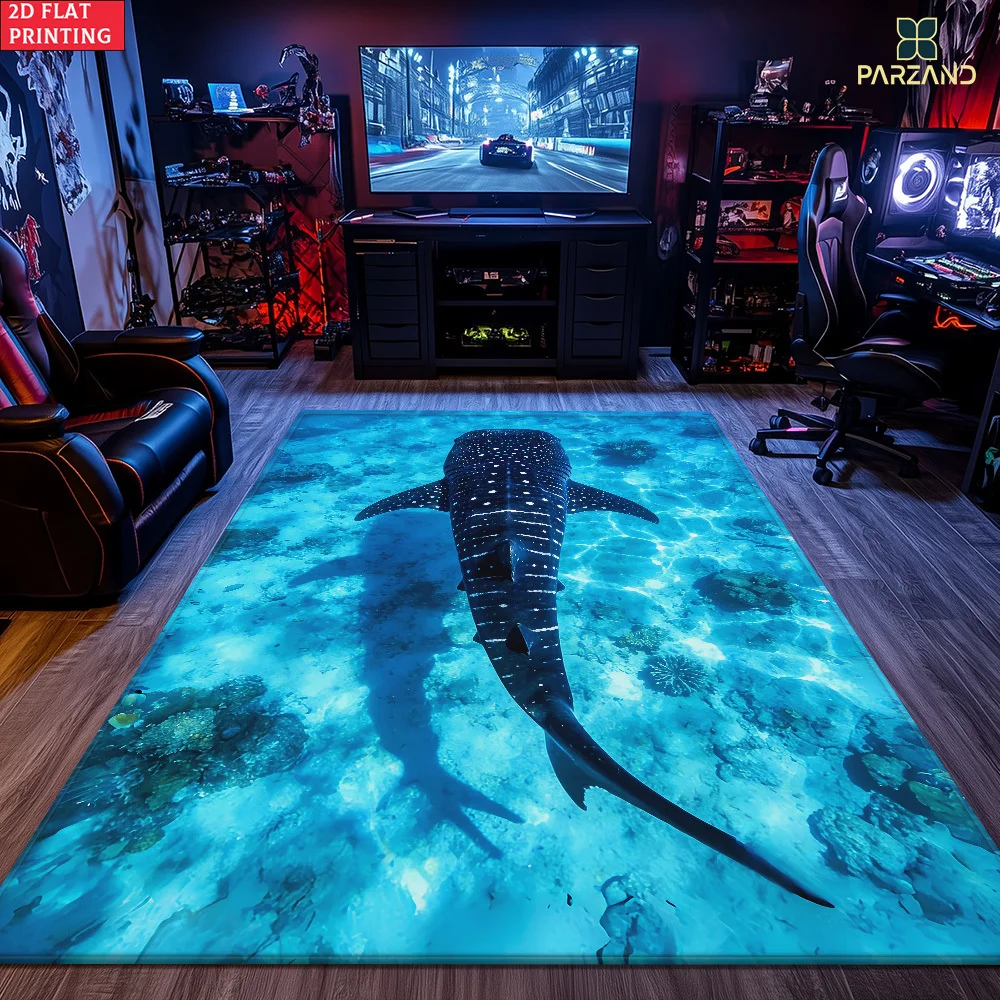 1pc 2D Flat Shark Whale Water Pattern Area Rug, Versatile Home Decor, Ideal Gift, Perfect for Chair Yoga Bathroom Living Room