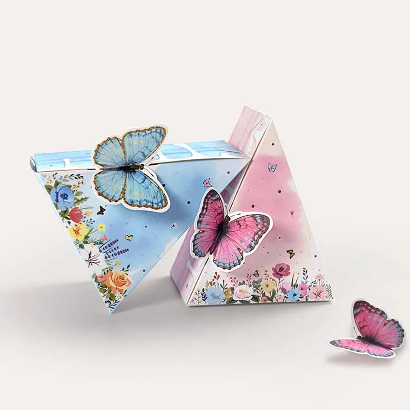 8/16 Stück Dreieckige Kuchen-Schmetterlings-Geschenkbox aus Papier, Keks-, Babyparty-, Süßigkeiten- und Dessertverpackungsbox, Kindergeburtstagsparty-Zubehör – Detail 12
