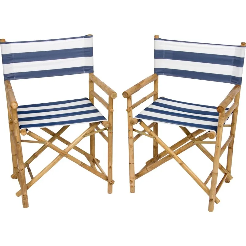 

Indoor Outdoor Set of 2 Folding Bamboo Director Chair, 23" L x 18" W x 35" H