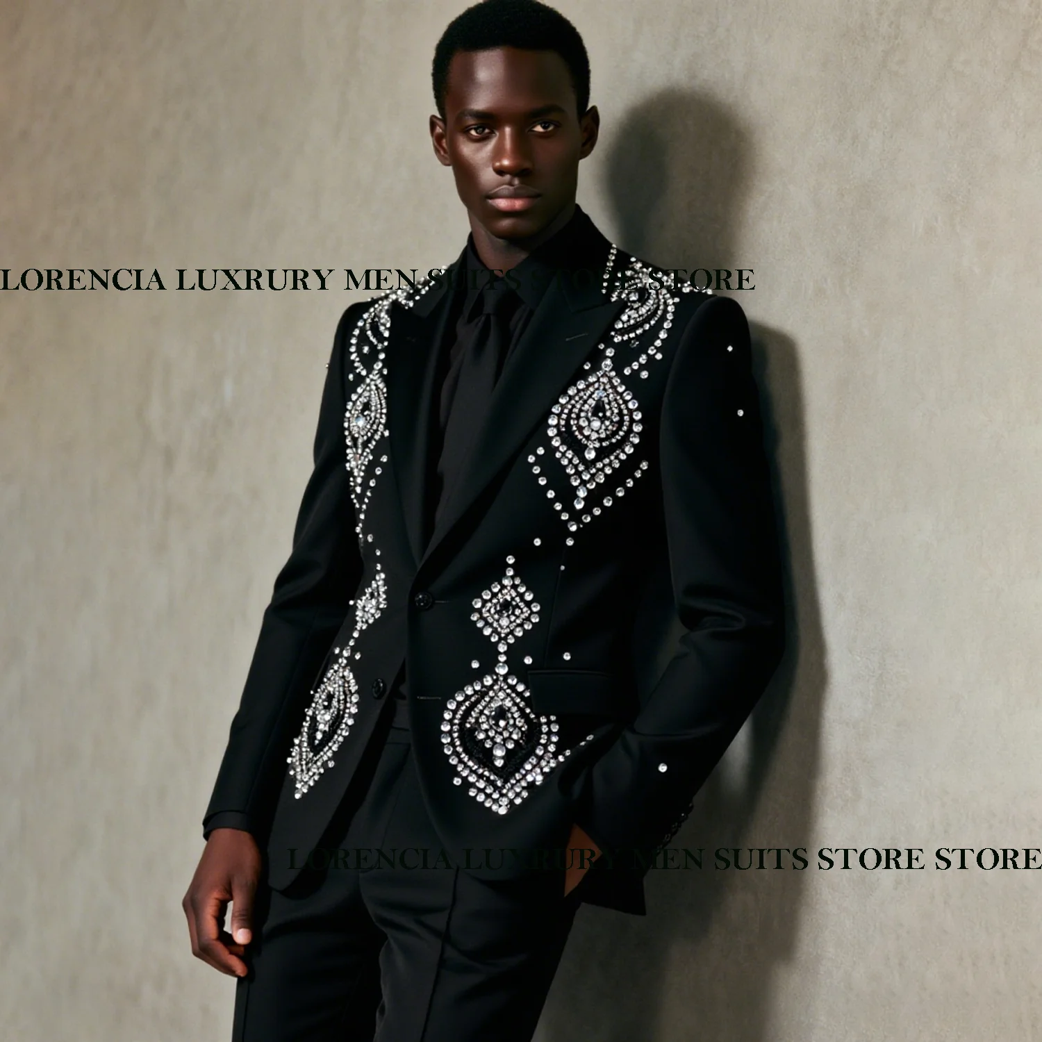 

Элегантный мужской костюм с кристаллами и бриллиантами по индивидуальному заказу, свадебный смокинг, комплект из 2 предметов, мужские пиджаки для жениха, приталенные однобортные Ropa hombre